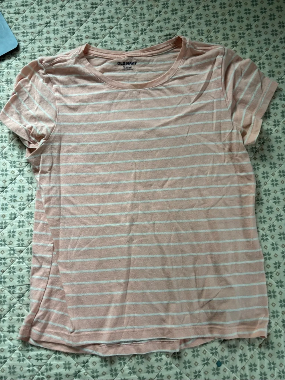 Old Navy Light Pink and White Striped Short Sleeve Tee